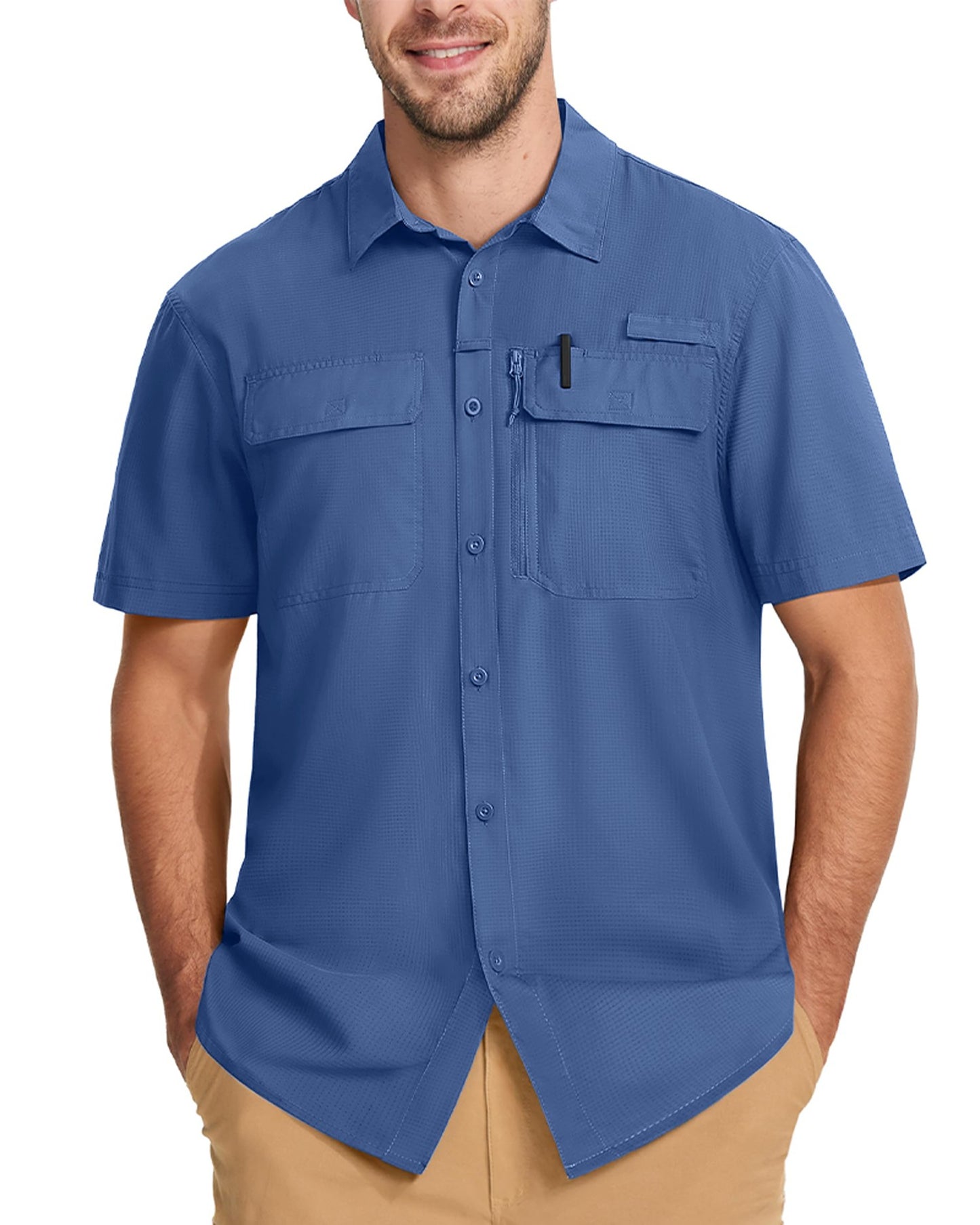 TACVASEN Quick Dry Short Sleeve Shirts Men's UPF 50+ Sun Protection Work Cargo Shirts Mesh Breathable Hiking Fishing Shirts Man