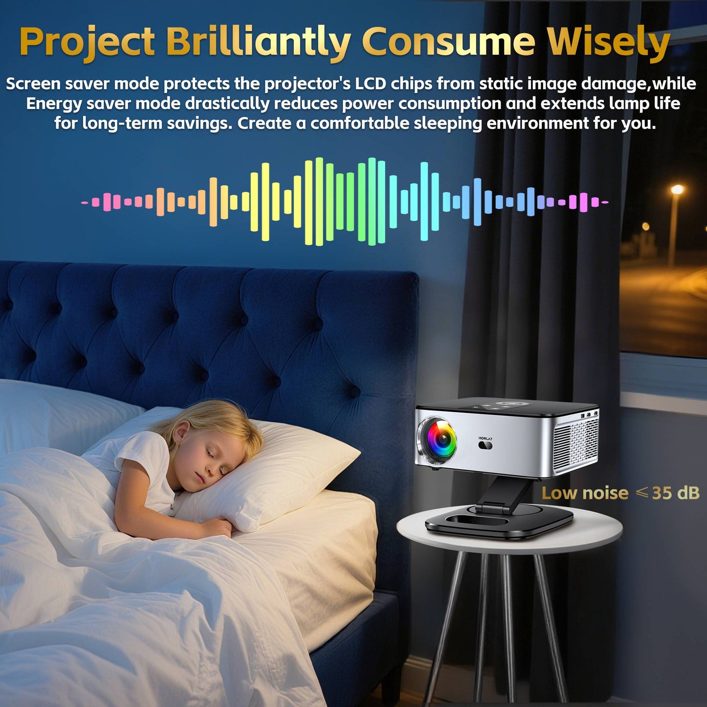 Projetor HORLAT Google TV 2000 ANSI Lumens, controle de voz, foco automático, Android, Wi-Fi 6, 4K UHD, projetor de cinema para home theater, Netflix Licenciado