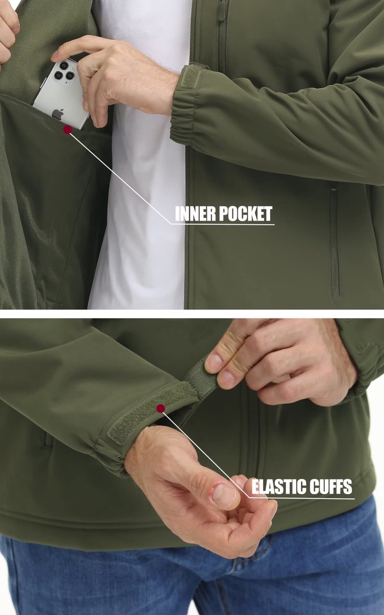 TACVASEN Waterproof Softshell Jackets Mens Winter Fleece Lined Work Jackets Zipper Pocket Outdoor Jacket Male Windbreaker