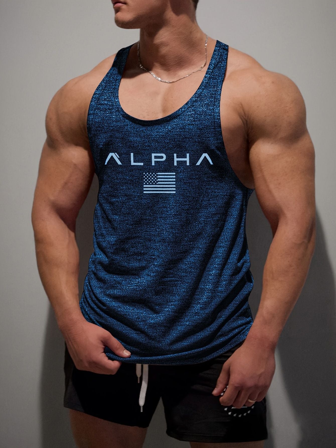 Cross-border European Size Alpha Men's Printed Round-neck Fitness Vest, Undershirt, Muscle Quick-drying Basketball Vest
