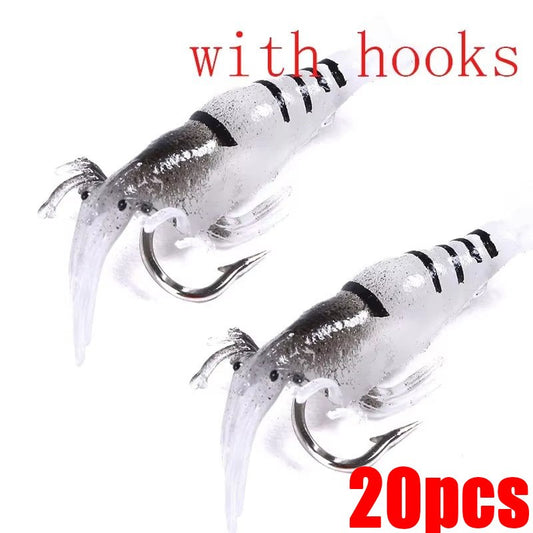 10/20/30 PEÇAS Isca Macia de Camarão para Pesca com Anzol, Iscas Artificiais Crankbaits para Pesca, Iscas Artificiais Wobblers para Pesca de Arrasto