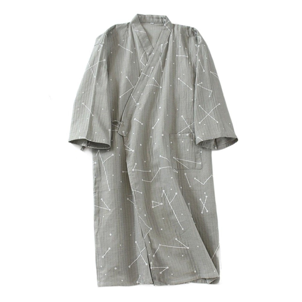 Bath Robe V-Neck Men's Kimono Bathrobe Long Sleeve Loose Japanese-Style Yukata C