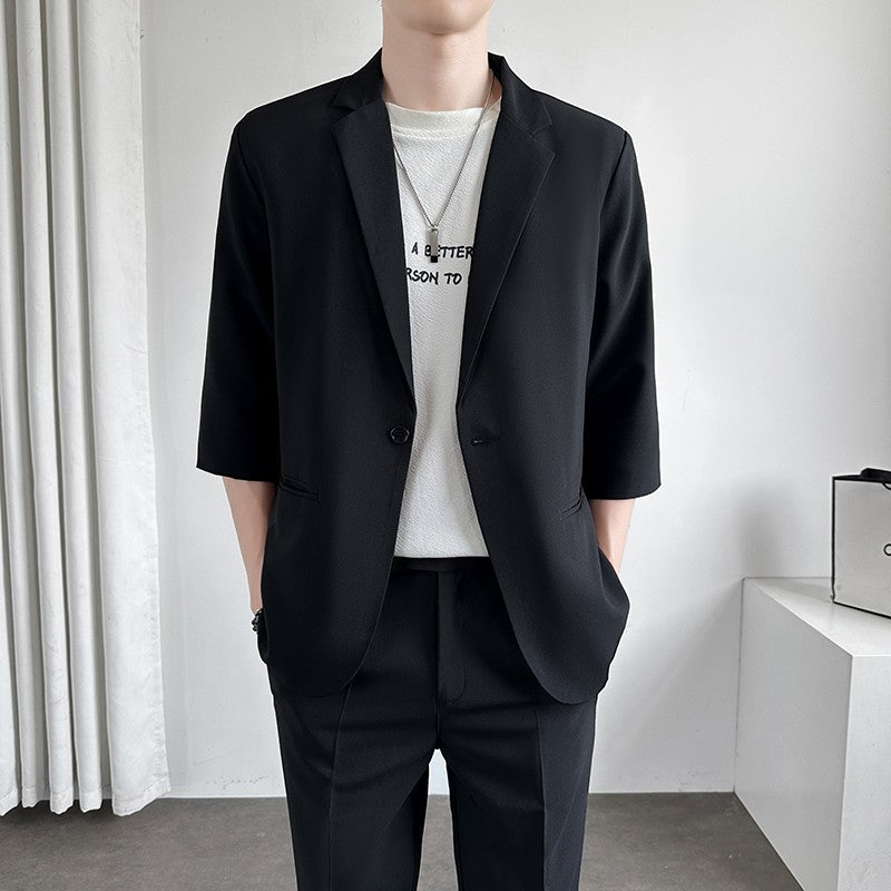 Men's Casual Seven-Five Sve Suit Jaet Thin Summer Faionable Korean Sle Five-Five ort Sve Small Western Clothes