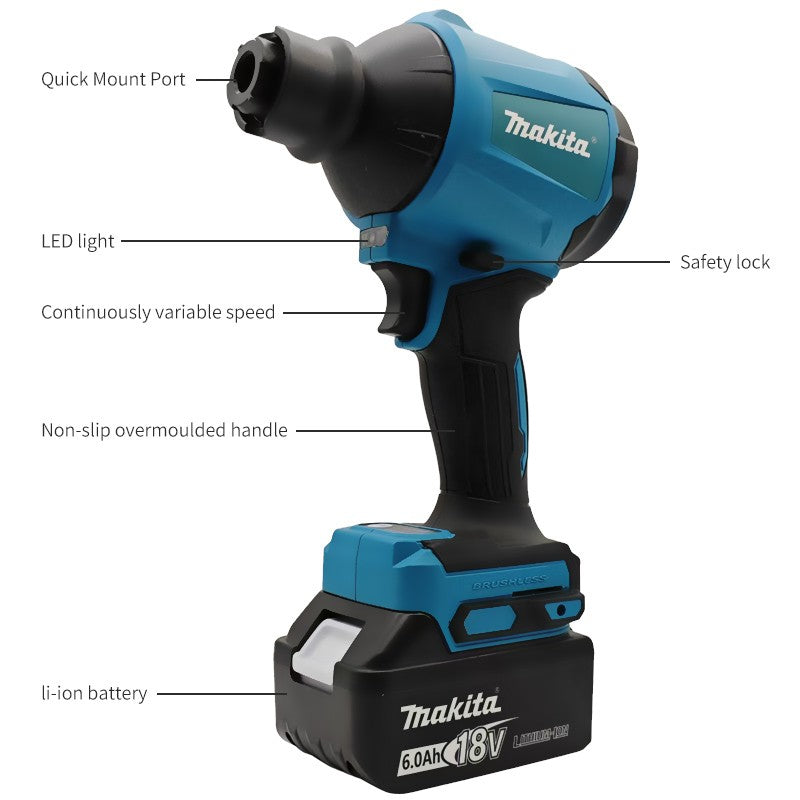 Soprador de Ar a Bateria Makita DAS180 Brushless para Remoção de Poeira com Bico 18V Ferramenta Multifuncional de Limpeza e Inflador