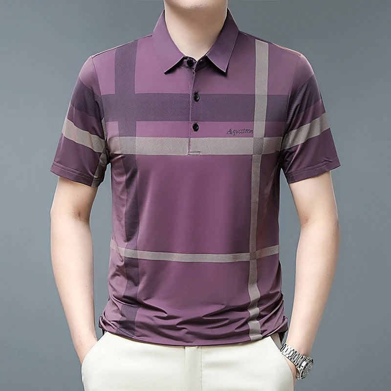 Men's Business Casual Polo Short Sleeved Smooth Wrinkle Resistant Comfortable Top New