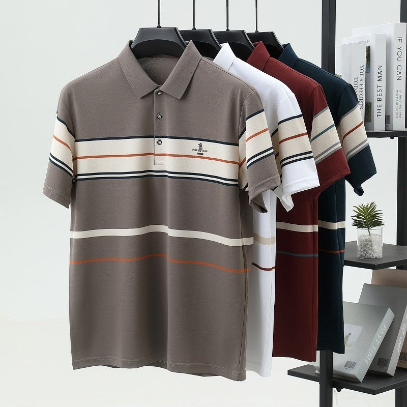 Luxury men's short sleeved polo shirt summer fashion hot selling striped top badge original design golf casual business T-shirt