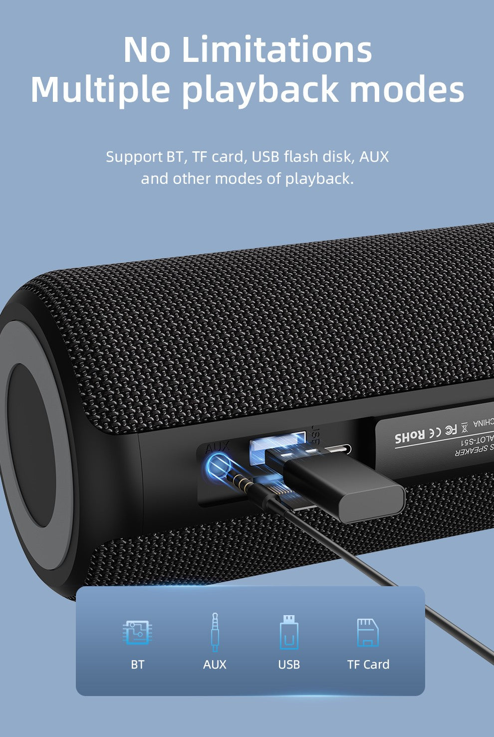 ZEALOT-S51 TWS Alto-falante Bluetooth Portátil Subwoofer de Graves Sem Fio Alto-falantes Externos À Prova D'água Caixa de Som Subwoof Suporte TF