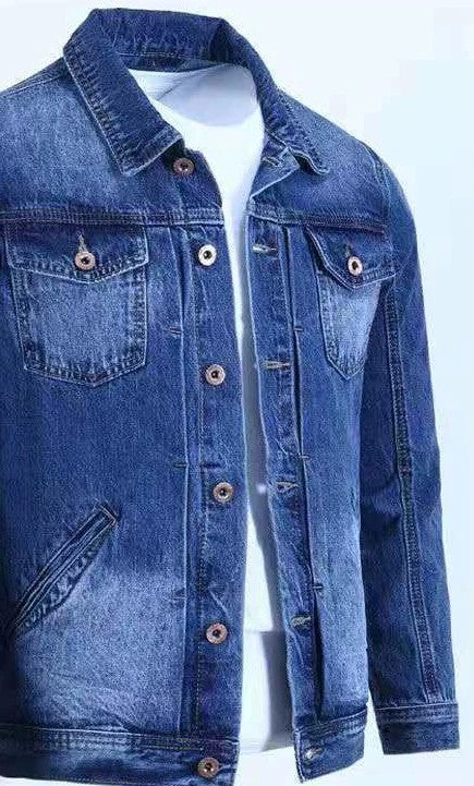 Blue Male Jean Coats Button Pocket Men's Denim Jacket Autumn Cowboy G Winter Oversize Branded Size L Outwear Clothing New in Y2k