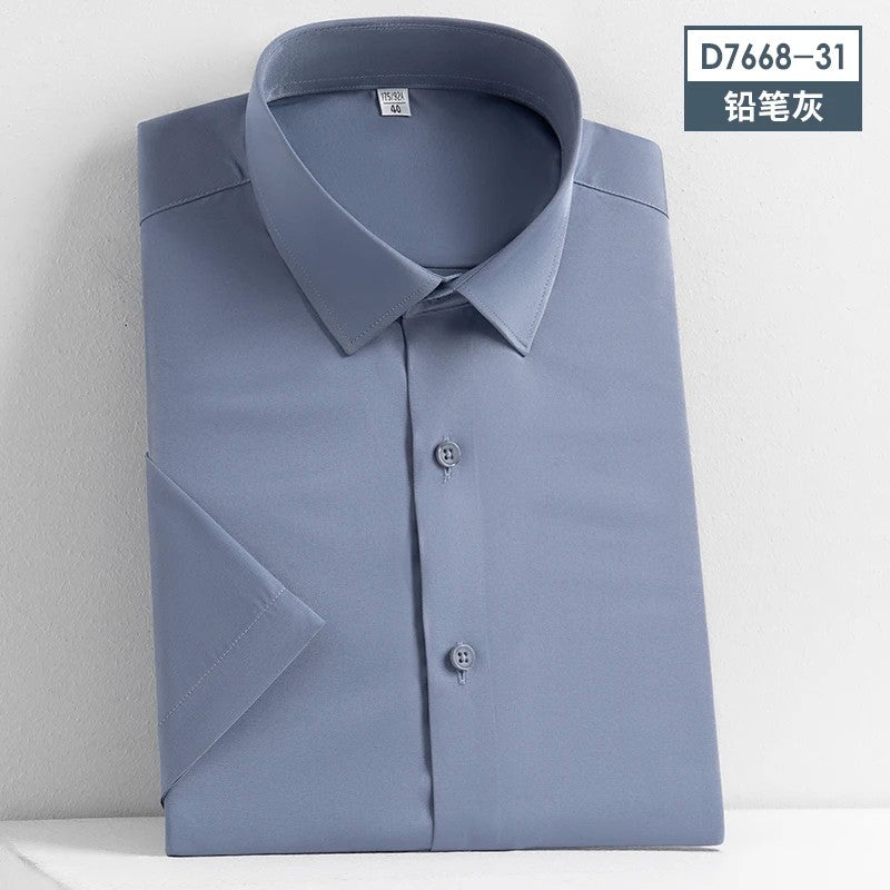 Stretch Anti-Wrinkle Smooth Men's Shirts Short Sleeves Dress Shirts For Men Slim Fit Camisa Social Business Blouse White Shirt