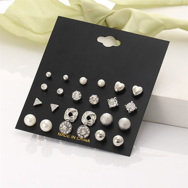 40Pcs/Set Gold Color Earring Set Vintage Butterfly Heart Pearl Crystal Stud Earrings for Women Korean 2024 Brincos Jewelry Gift
