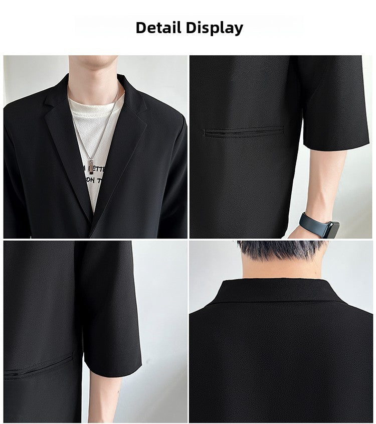 Men's Casual Seven-Five Sve Suit Jaet Thin Summer Faionable Korean Sle Five-Five ort Sve Small Western Clothes