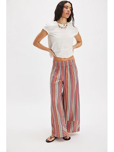 Fashion Printed Striped Wide-leg Long Pants Women's New Spring Autumn Loose Casual High-waisted Slimming Beach Long Pants Female