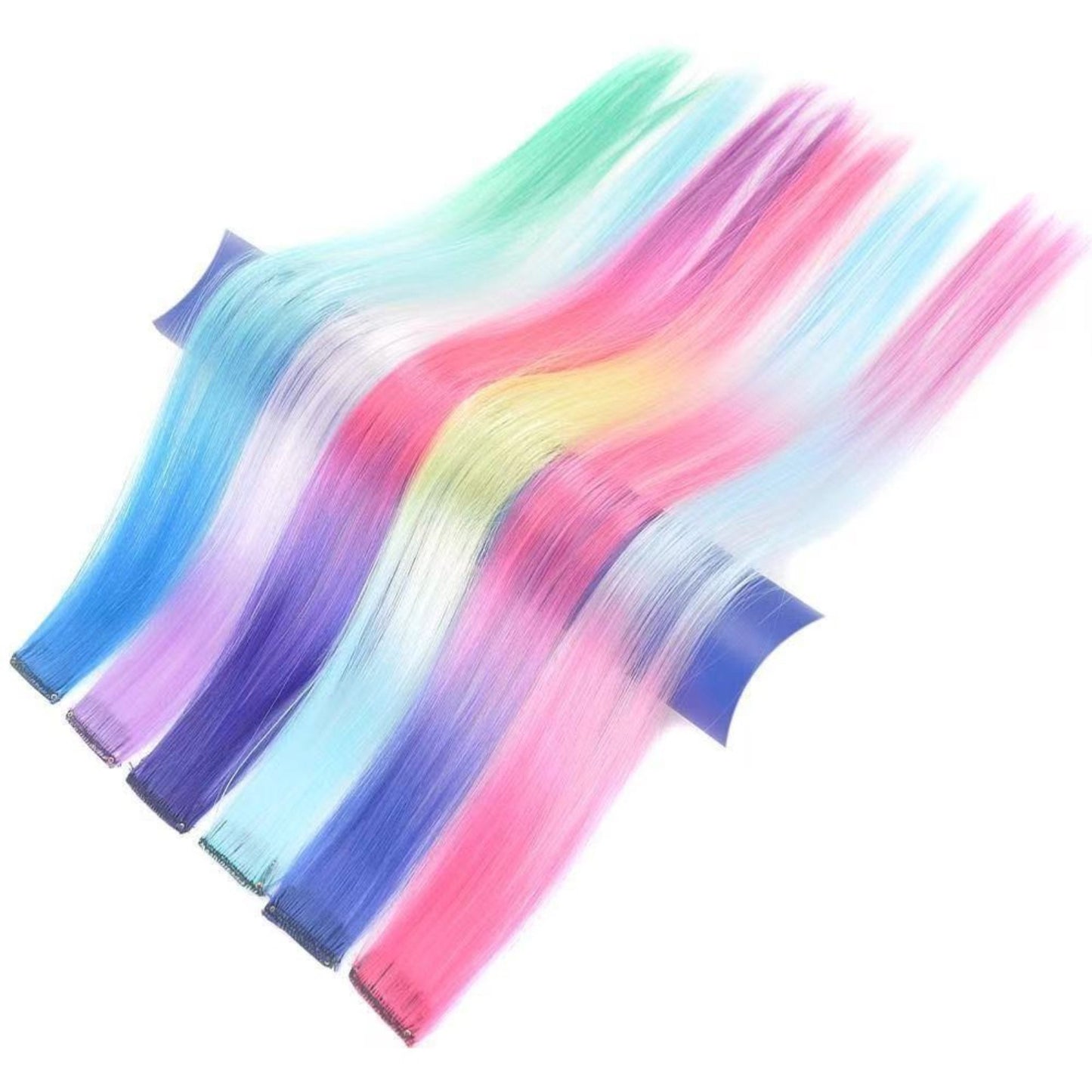 Extensões de Cabelo Cintilantes com Gradiente de Três Cores Presilhas de Cabelo Brilhantes com Efeito Arco-Íris Resistentes ao Calor