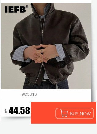IEFB Short PU Leather Coat Men's Spring Summer Loose Turn-down Collar Coat Korean Style Trend Male Jacket Casual Top 9C5013