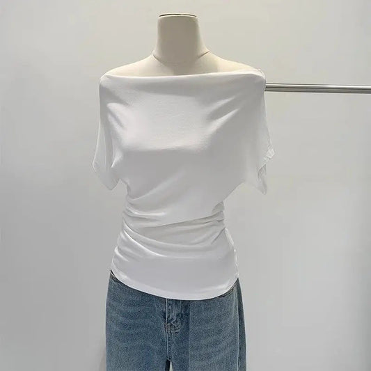 Ultra-Hand Feel Modal Cotton Short Sleeve T-Shirt Women Summer Design Slim Fit Shoulder Baring Fashionable Top