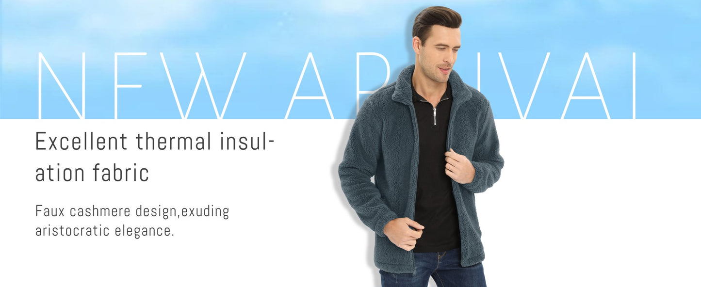 TACVASEN Winter Full Zip Up Warm Fleece Jackets Mens Fuzzy Sherpa Jacket Thicken Thermal Outdoor Fluffy Coat Zip Pocket Outwear