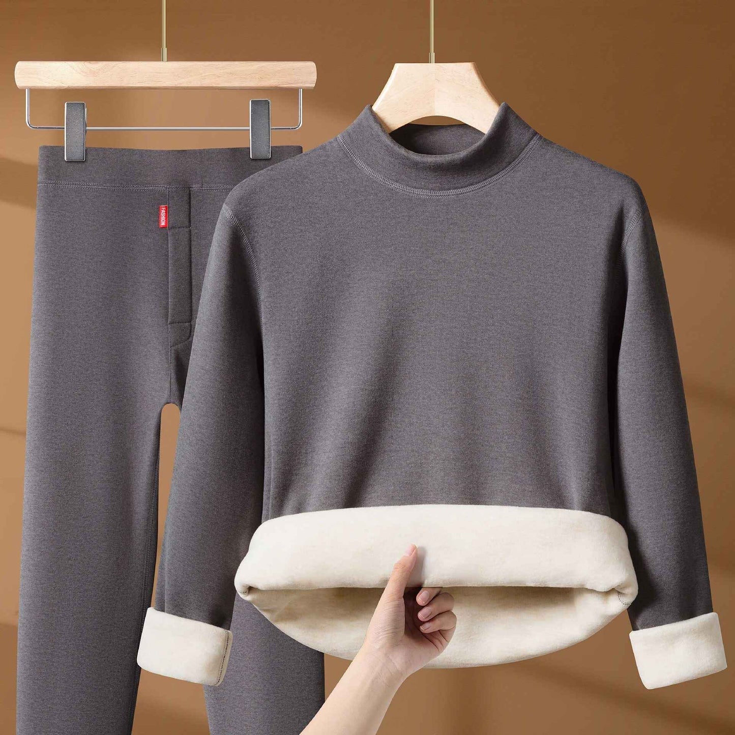 Winter Thermal Underwear Set For Men And Women Thick Velvet Lining Suitable For Wearing Cold Warm Underwear's Top And Bottoms
