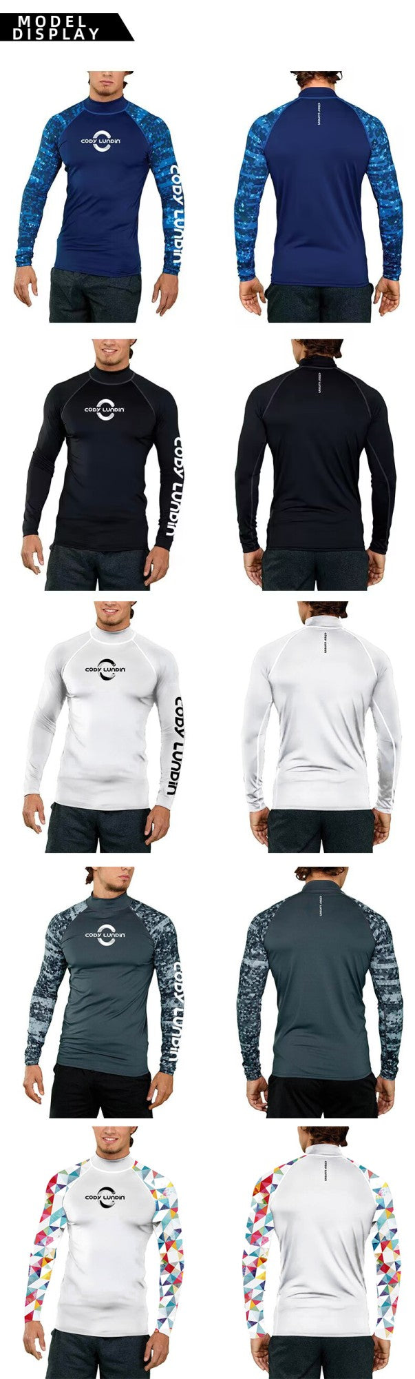 Surfing Long Sleeve Men's Shirts Sun Protection Upf 50+ Rash Guard Camiseta Surf Mock-Neck Swimwear Diving Performance Clothing