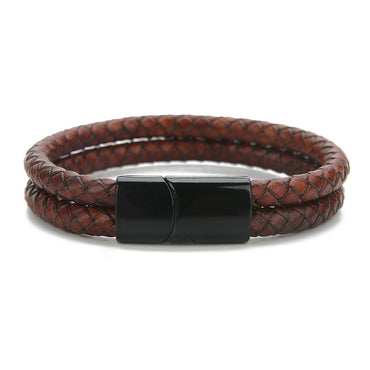 New Vintage Double Layer Braided Leather Bracelet for Men Women Magnetic Clasps Bracelets Punk Charm Men Fashion Jewelry