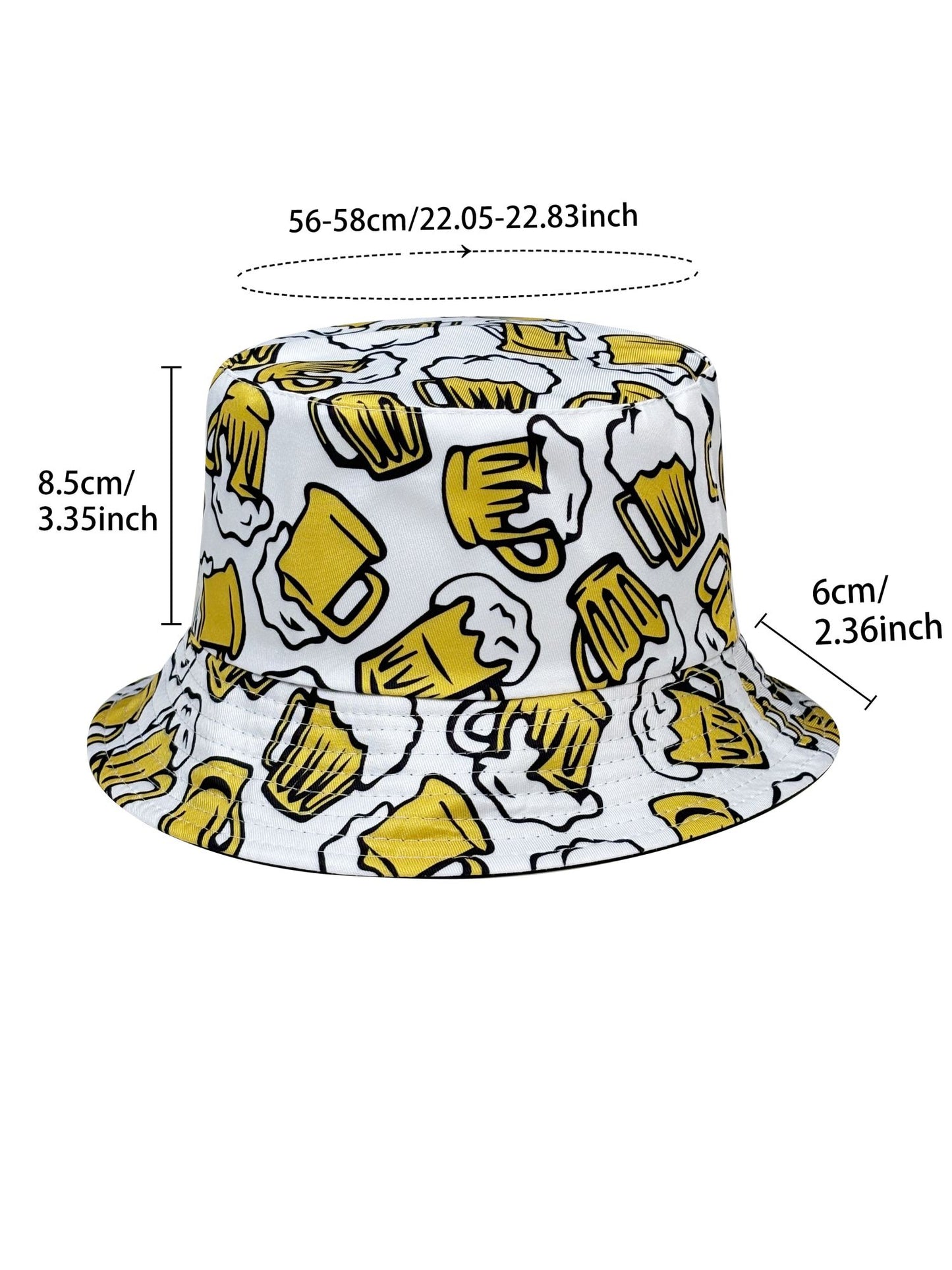 Beer Cheers Party Bucket Hat, Reversible Wear Foldable Lightweight Design,Cartoon Pattern Basin Hat,Unisex Casual Sun Hat for Beach and Festival Party Use