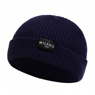 Unissex MILANO Letra Etiqueta Gorro Inverno Quente Chapéu Hip Hop Boné Gorro Toucas para Mulheres Homens