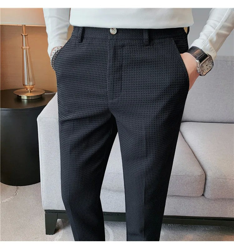 Men's Trendy High-end Feelslimming Plaid Suit Pants Casual Business Straight-leg Pants For Summer Lightweight Breathable