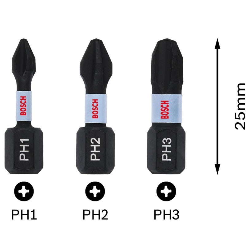 BOSCH Original Ponta de Parafusadeira Impact Control PH1/PH2/PH3/PZ2/PZ3 Aço Modificado S2 Alta Dureza Acessórios para Ferramentas Elétricas