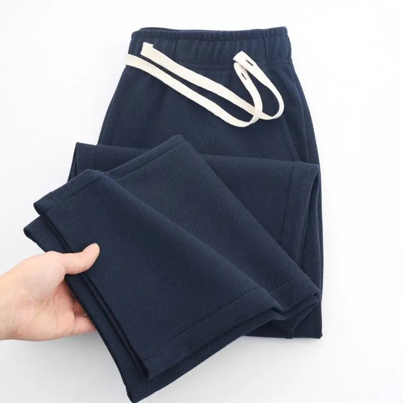 Men's Casual Pants Solid Elastic Waist Pocket Drawstring Loose Straight Sports Versatile Trouser Male Sweatpant Solid Breathable