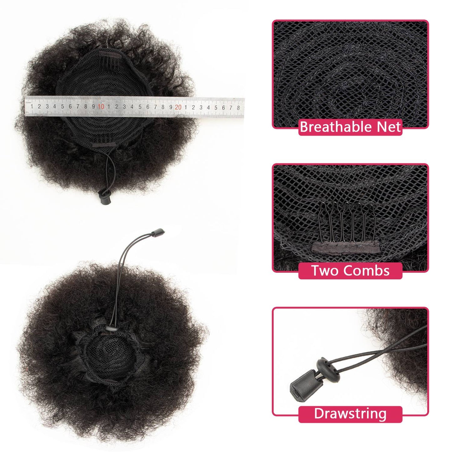 Coques de cabelo afro encaracolado crespo chignon de cabelo humano rabo de cavalo afro encaracolado com cordão rabo de cavalo crespo cabelo humano Remy para mulheres negras
