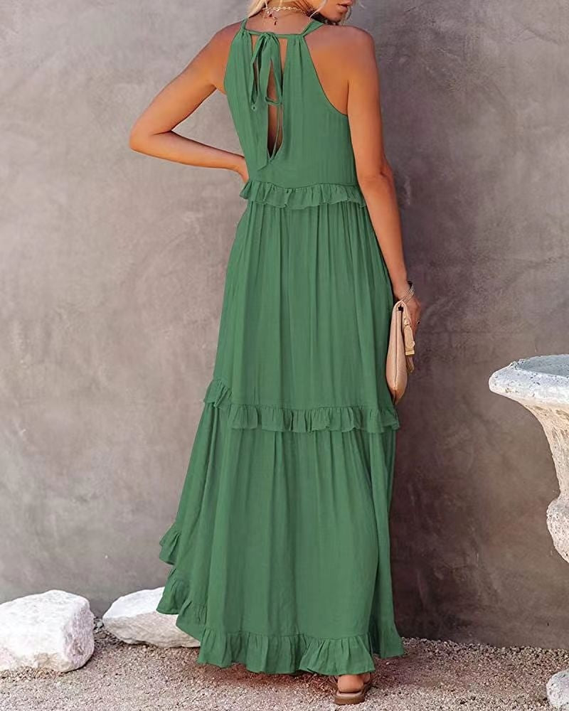 Elegant Women's Apricot Ruffle Edge Long Mop Floor Dresses Summer Fashion Hangin