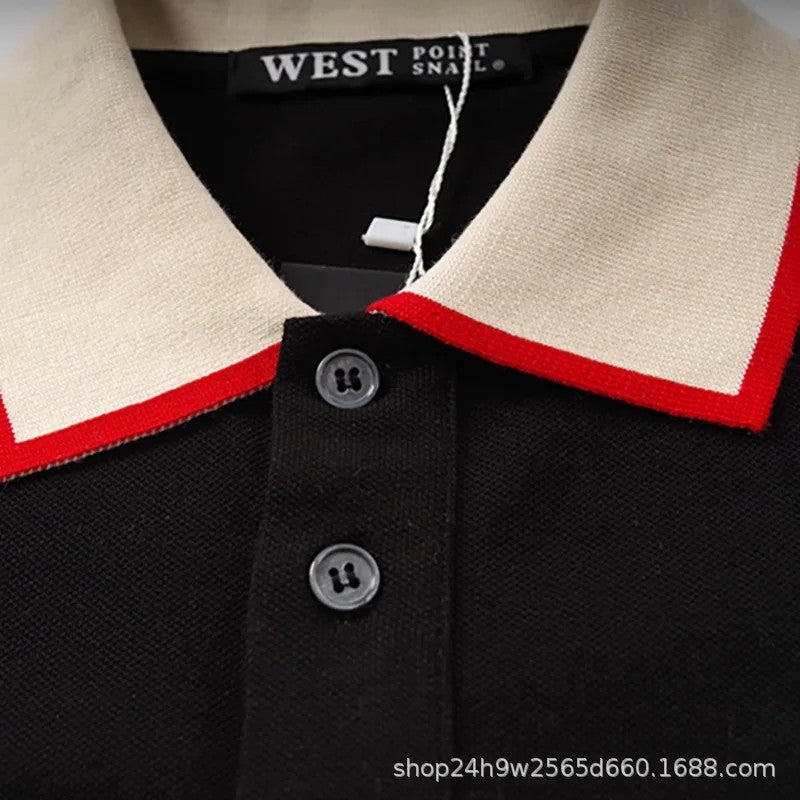 Trendy Gg European American Style Embroidered Small Bee Black Short Sleeve Stand Collar T-shirt Loose Fit Polo Shirt