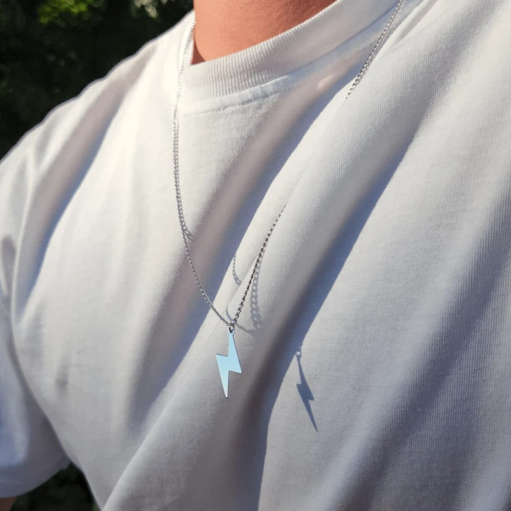 DGIDDK Aço Inoxidável Simples Relâmpago Pingente Colar Masculino E Feminino Retrô Fashion Personalidade Hip-Hop Corrente de Camisola