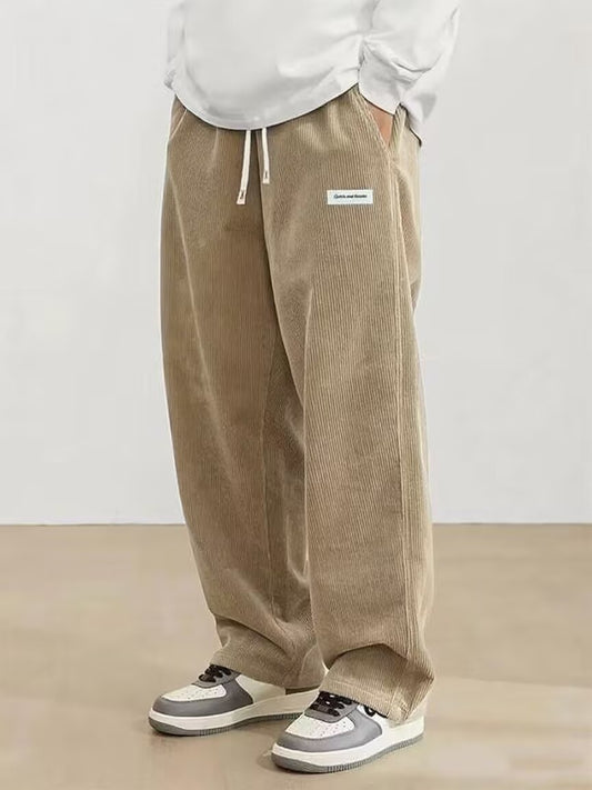 Mens Corduroy Casual Pants Fashion Loose Fit Baggy Pant Straight Sweatpants Elastic Waist Drawstring Outdoor Streetwear New 2025
