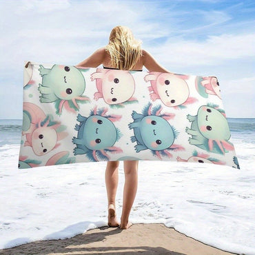 Cute Axolotl Beach TowelMicrofiber terry bath towels for yoga, travel, swimming, fitness and camping