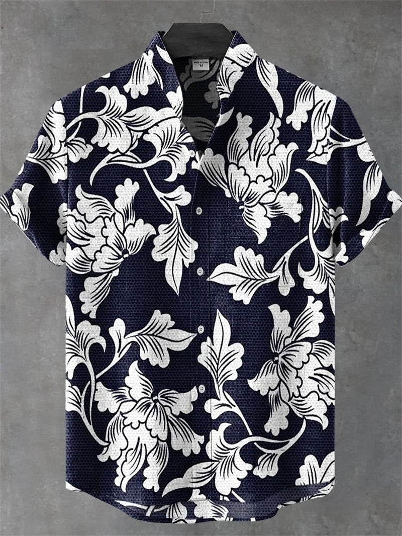 Fashionable Casual Men's Shirt Short Sleeve 3D Medusa Print Pattern Linen Clothing Hawaiian Flower Top