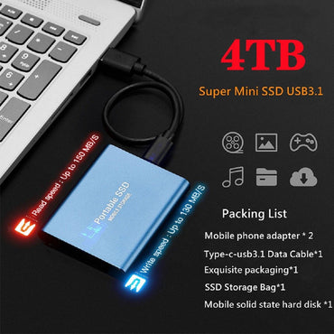 New 2TB 4TB Portable SSD High Speed Transfer Solid State Disk USB3.2 Type-C External Hard Drive Storage Disks for PC Notebook