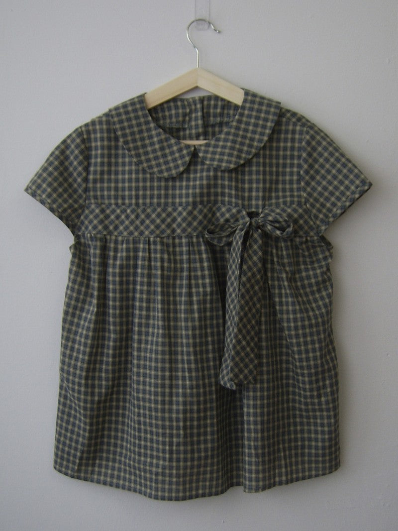 Vintage Plaid Shirts Women Japanese Harajuku Bow Peter Pan Collar Blouses Summer Korean Aesthetic Short Sleeve Casual Tops New