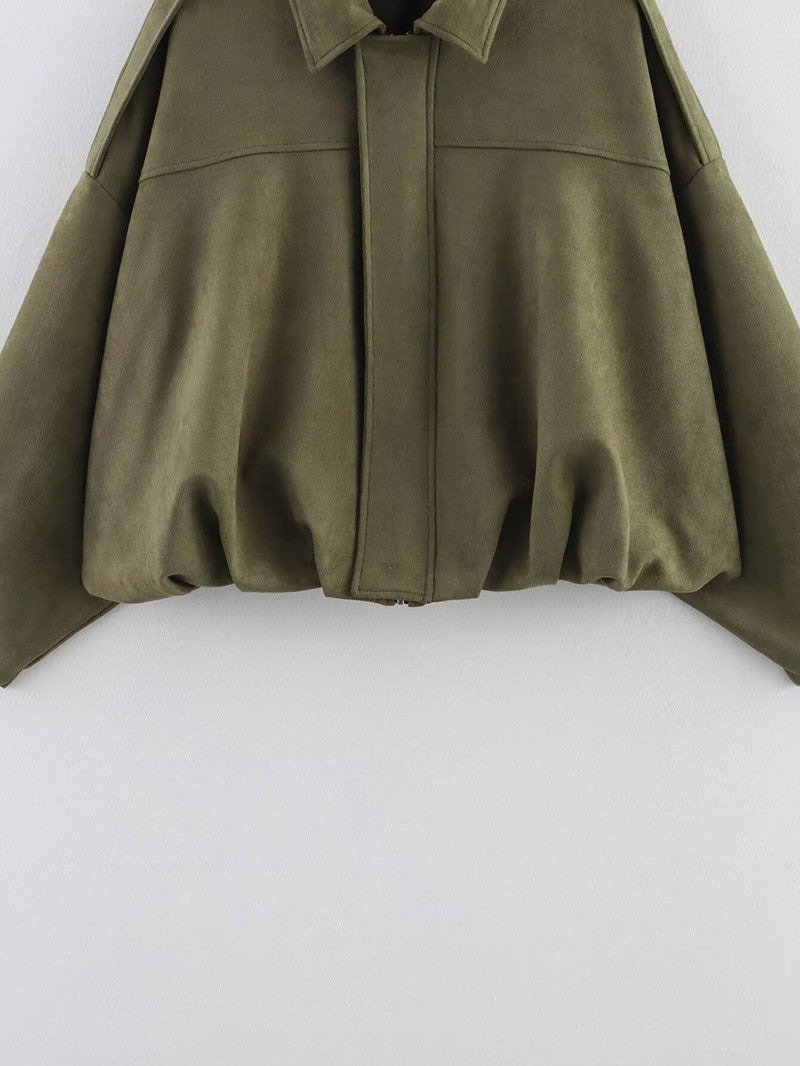 RAFZNB Women's Bomber Jackets Coats Fashion Turn-down Collar Long Sleeve Loose Coats Vintage Female Outerwear Chic Tops