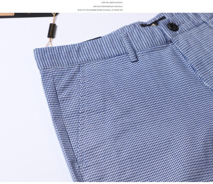 Summer Plaid Pants Men Slim Blue Suit Pants Men Stretch Business Formal Trousers Men