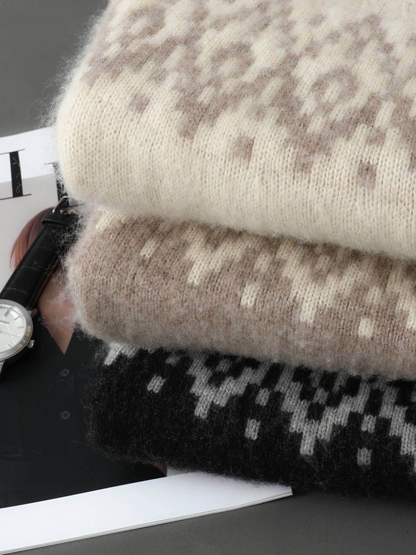 Men's 100% Merino Wool Pullover Sweater O-neck Fair Isle Jacquard Loose Casual Knitwear Long Sleeve Cashmere Tops Autumn Winter