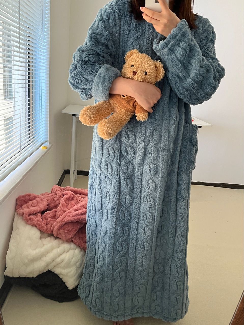 Thickened Warm Bathrobe Women Coral Velvet Padded Pajamas Dress Winter College Student Homewear Plus Size Ladies Striped