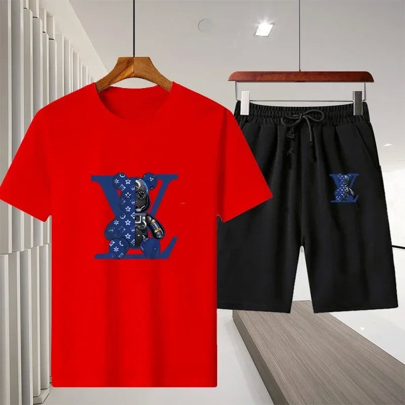 New 2025 summer leisure men's sports suit Outdoor hiking jogging men's short sleeve breathable T-shirt + shorts two-piece set