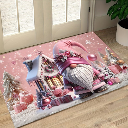 VIKAMA Pink Christmas Santa Claus Rug Bedroom & Living Room Doormat Non-Slip, Stain-Resistant Carpet Home Decor