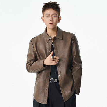 Men New Leather Jacket Men's Retro Black Classic Turn Collar Leather Jackets Trendy Cool Jacket Motorcycle Faux Leather Jacket