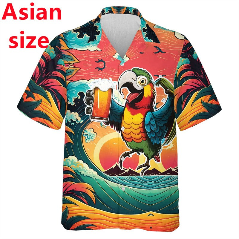 2025 New Beer Lovers Shirts For Men Clothes Harajuku Fashion Hawaiian Lapel Blouse Summer Aloha Beach Shirt Man Short Sleeve