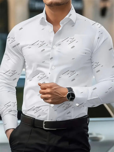 5-color men's solid color line long-sleeved shirt fashionable handsome casual men's comfortable lapel large size tops