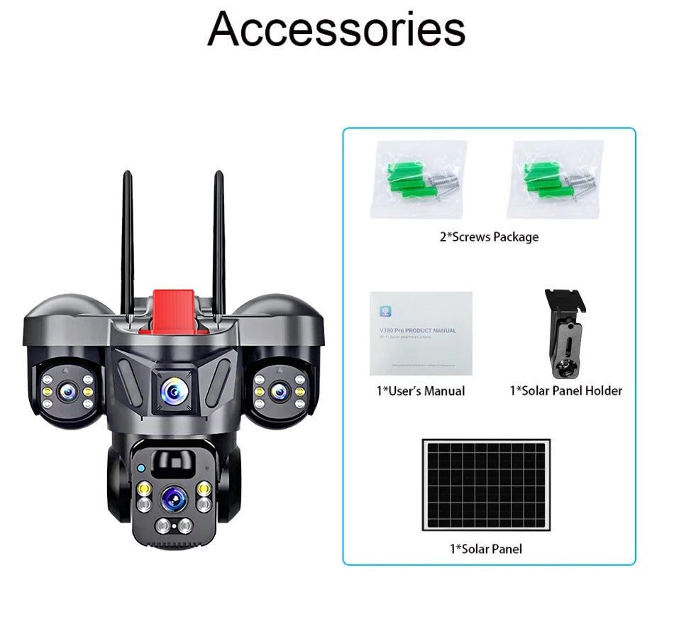 KERUI V380 Pro Outdoor PTZ 6MP WIFI 4G Solar Camera Home Security Triple Lens Camera Solar Panel CCTV Video Surveillance