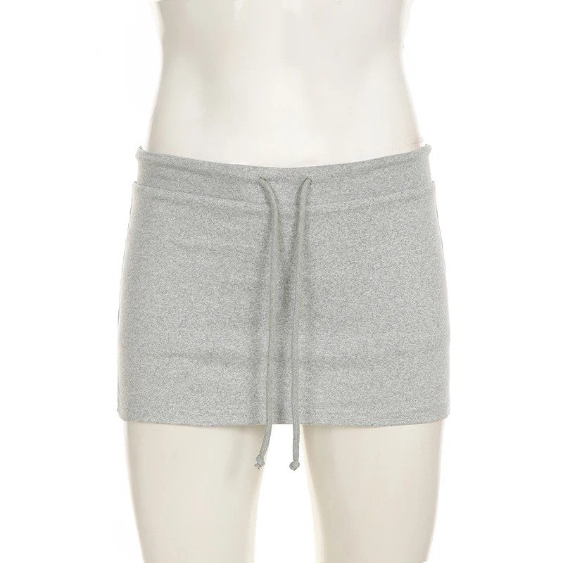Solid Lace-up Mini Skirts Sexy American Retro Basic Vintage Casual Short Bottoms