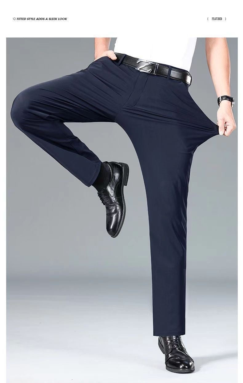 Casual Straight Leg Men's Pants Slim Fit Light Weight Tailored Westwear Summer Thin Blue Color Drapey Nine-Piece Suit Pants