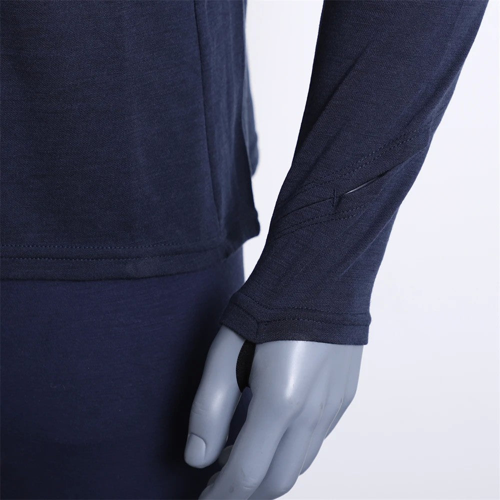 42% Merino Wool Base Layer Shirt Men 1/2 Zip Thermal Underwear Long Sleeve Shirts 210G Hiking Sports Breathable Wicking Moisture